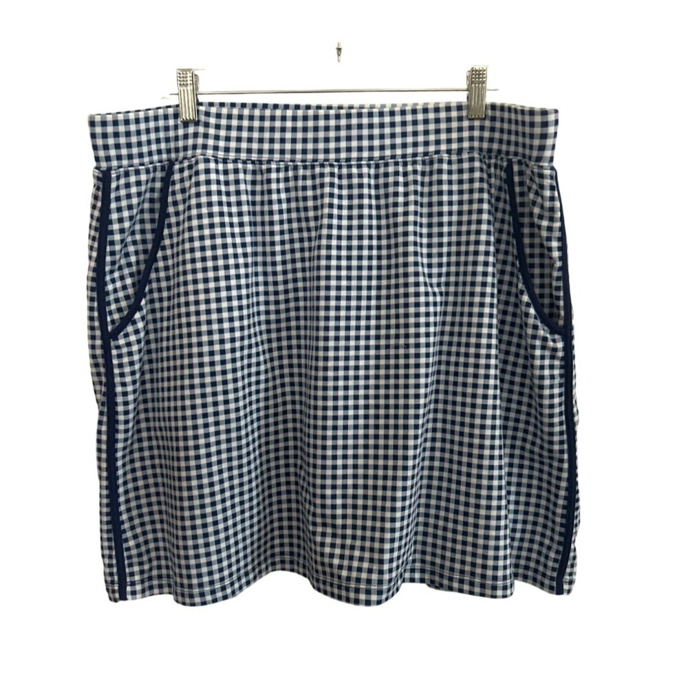 D&Co Active Womens Blue & White Gingham Skort Athleisure Sporty Activewear XL